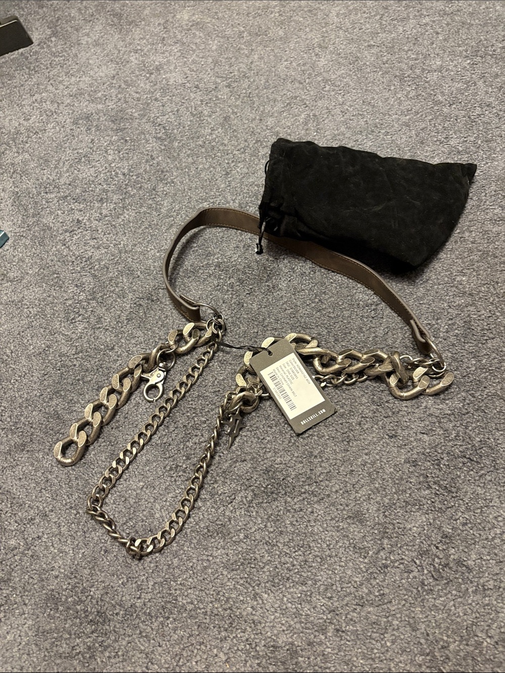 Brown Leather and Antique Silver Chain Belt